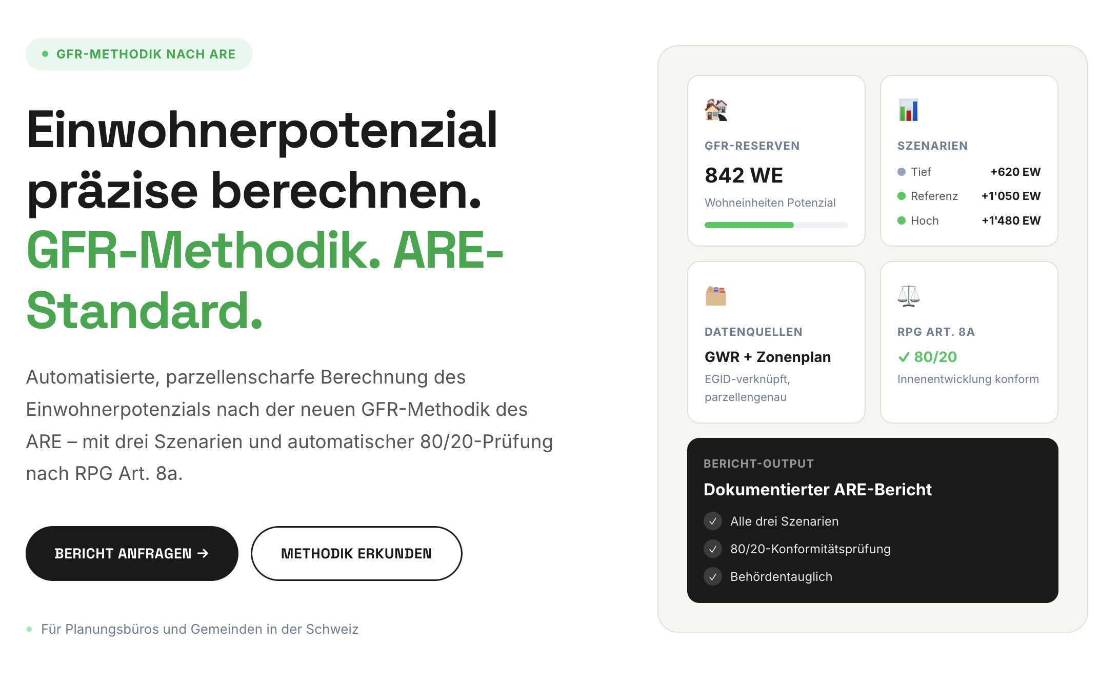 Screenshot bauzonenkapazitaet.ch – GFR-Methodik ARE-Standard